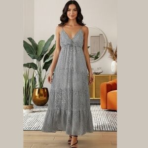 Abercrombie & Fitch Black/White Spotted Chiffon Pleated Maxi Dress